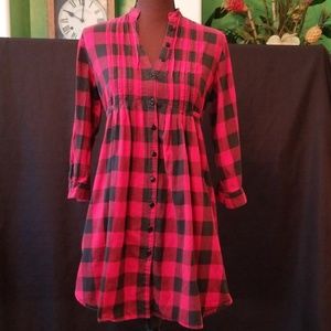 Red Plaid Buttoned Dress